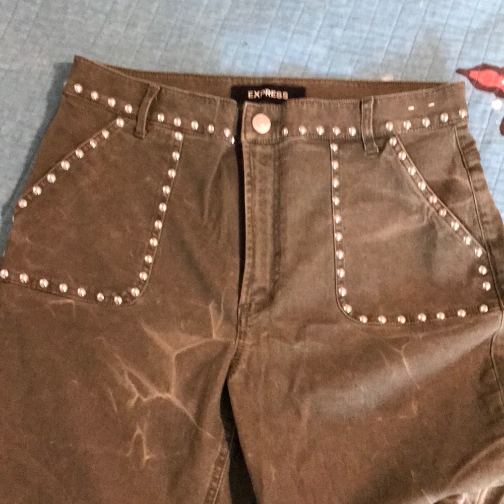 Express studded green khaki style jeans